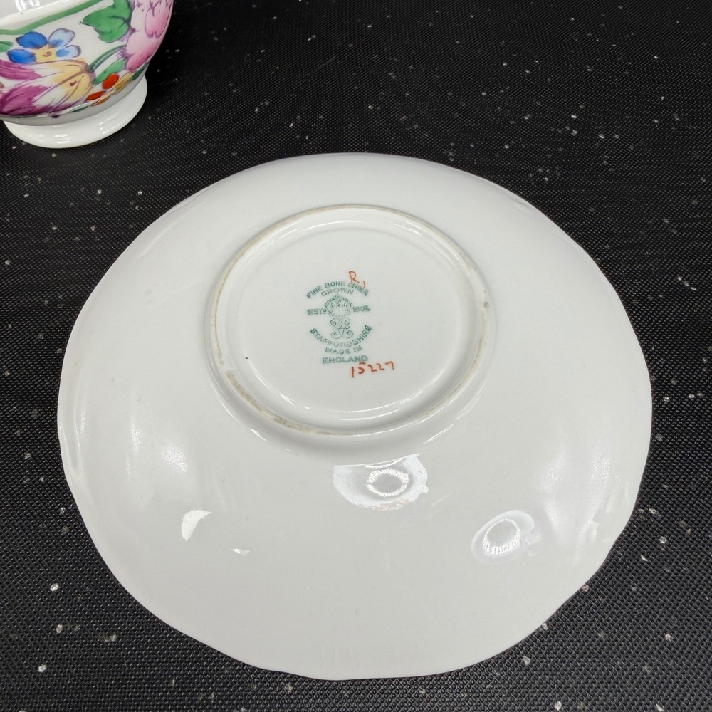 Crown Staffordshire Floral Tea Cup Saucer Set England 15227 Fine Bone China - Picture 6 of 13